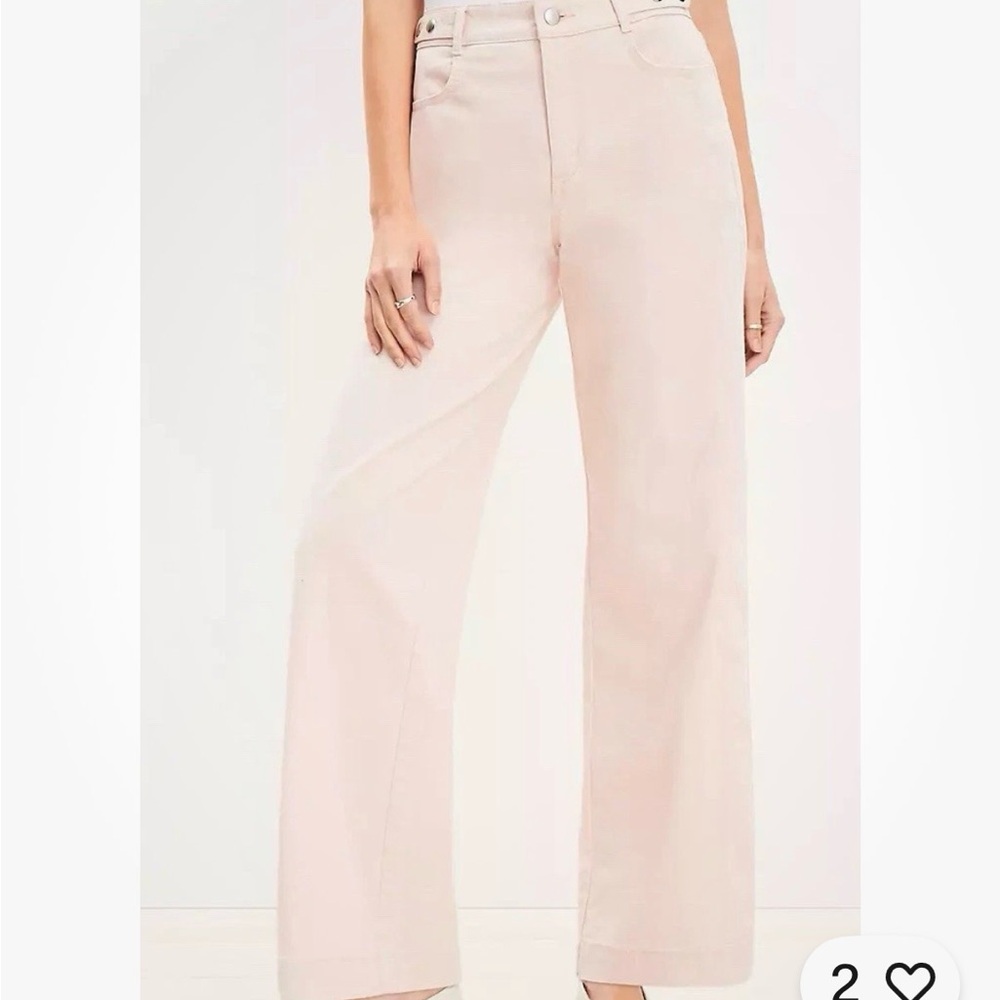 LOFT Relaxed Straight Pants Pink Dune Snap Tab Waist Size 6 EUC